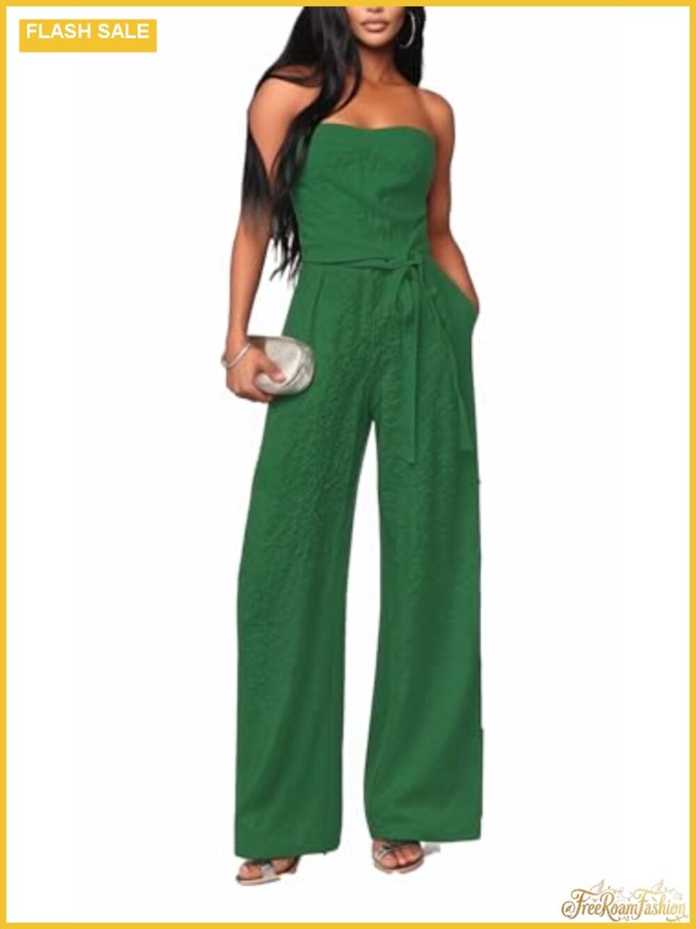 Sleeveless Wide Leg Pleated Jumpsuit with Pockets Backless